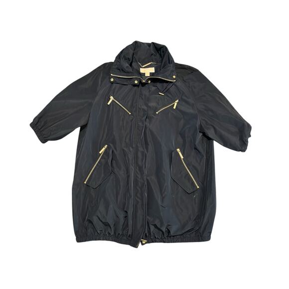 Michael Michael Kors Blue Gold Zip Hooded Jacket Sz S 1/2 Sleeve Lightweight - Picture 4 of 10